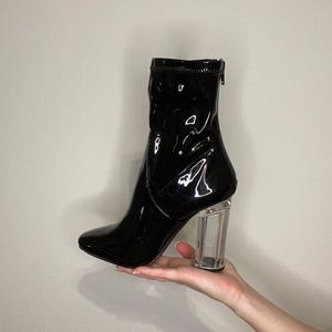Latex Booties with a Clear Heel